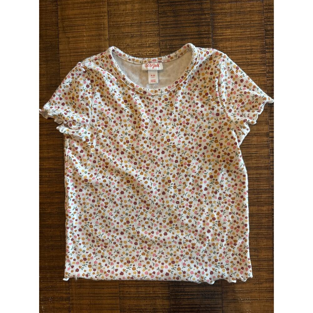Girls' Ribbed Flower Short Sleeve Shirt, Size M